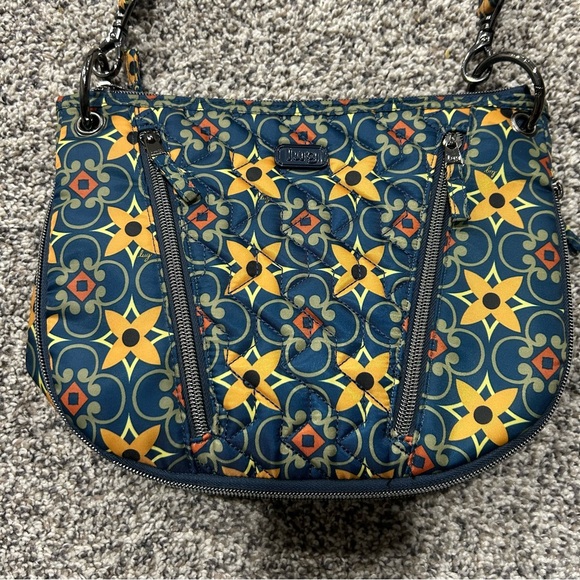 LUG Swivel Tiles Teal Expandable RFID Shoulder Bag Travel Quilted Colorful - Picture 2 of 5